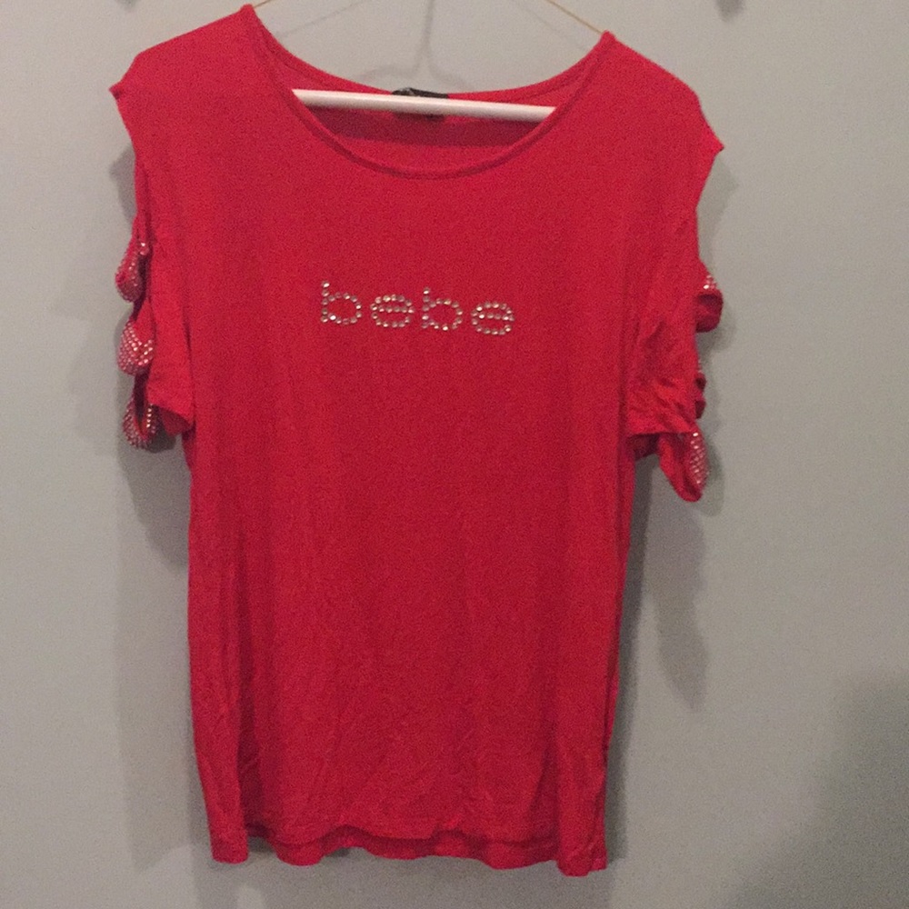 bebe BLOUSE WITH RHINESTONE SLEEVES SIZE XL